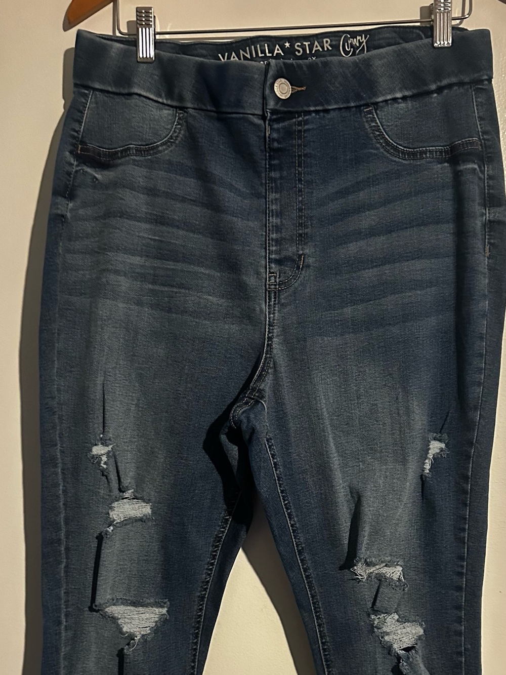 Vanilla Star Skinny Distressed Dark Blue Wash Jeans